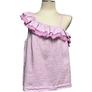 Holding Horses Anthropologie One Shoulder Top Linen Pink Blue Large